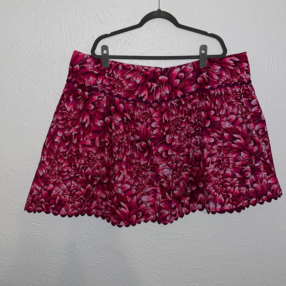 NWT Kiki Vargas Floral Pink Mums Scallop Faux Wrap Skirt Size 20/22